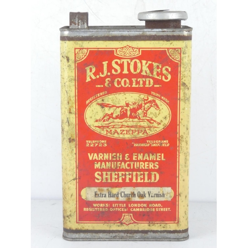 209 - A vintage R J Stokes & Co Ltd varnish tin and contents.