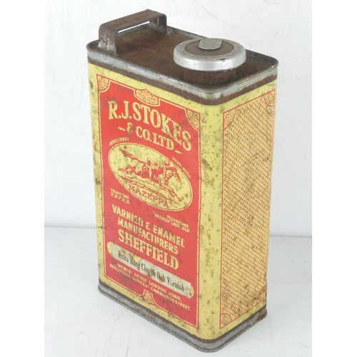 209 - A vintage R J Stokes & Co Ltd varnish tin and contents.