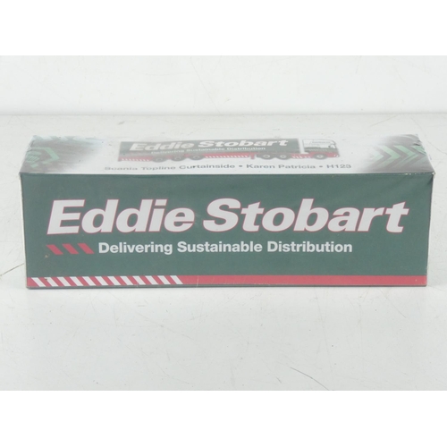 213 - An unopened Atlas Editions Eddie Stobart Scania Topline Curtainside - Karen Patricia - H123 lorry.