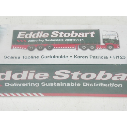 213 - An unopened Atlas Editions Eddie Stobart Scania Topline Curtainside - Karen Patricia - H123 lorry.