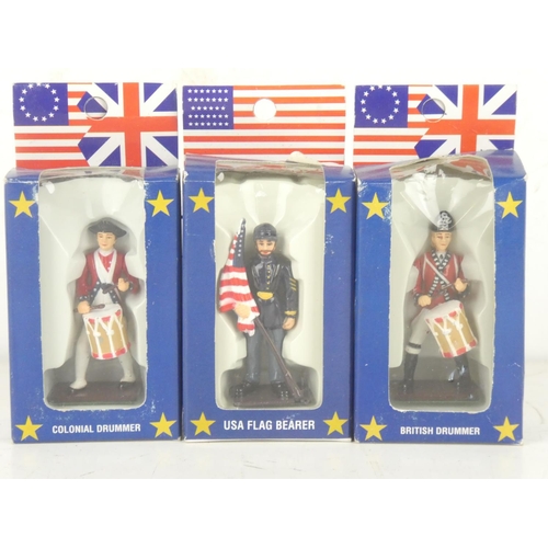 228 - Three boxed Americana Souvenirs hand painted figures 'USA Flag Bearer', 'Colonial Drummer' and 'Brit... 