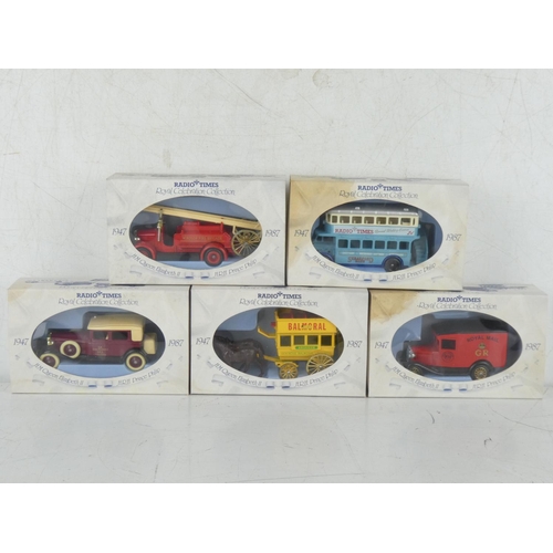 244 - Five boxed Lledo Royal Celebration Collection cars - Winsor Fire Brigade, Royal Mail van and more.