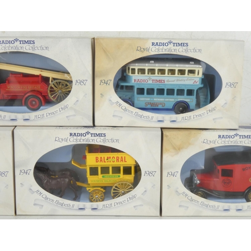 244 - Five boxed Lledo Royal Celebration Collection cars - Winsor Fire Brigade, Royal Mail van and more.