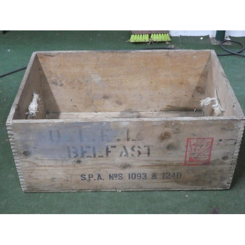 593 - A vintage wooden crate stamped Belfast.