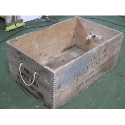 593 - A vintage wooden crate stamped Belfast.