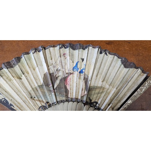 639 - A stunning early 18th Century hand fan, with beautiful hand painted leaf & carved bone segments.