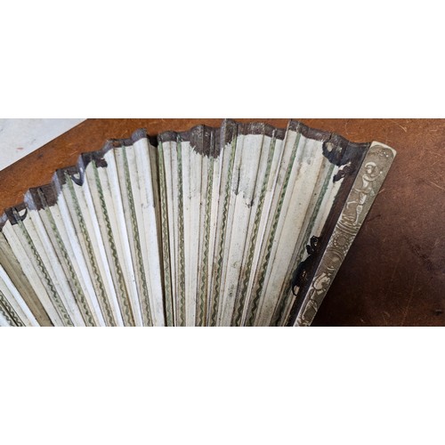 639 - A stunning early 18th Century hand fan, with beautiful hand painted leaf & carved bone segments.