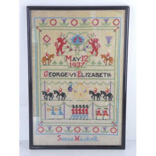 21 - A framed King George & Elizabeth 1937 wedding sampler dated 12 May 1937.