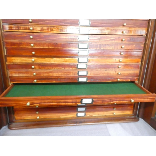 26 - A stunning antique mahogany two door specimen cabinet with 20 drawers.