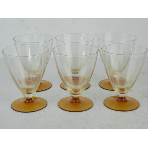 29 - A set of six vintage amber base glasses.