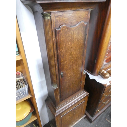 34 - An antique oak longcase clock 'Fran Campbell, Oswestry, with hand painted dial , in need of restorat... 