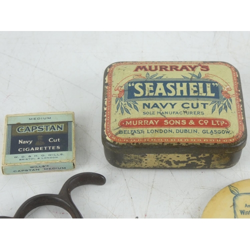 6 - A vintage Murray's 'Seashell Navy Cut' tin box, a vintage Capstan medium Navy Cut 20 mini Cigarettes... 