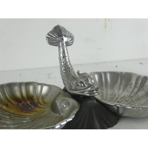 74 - Two vintage dolphin handled serving dishes.