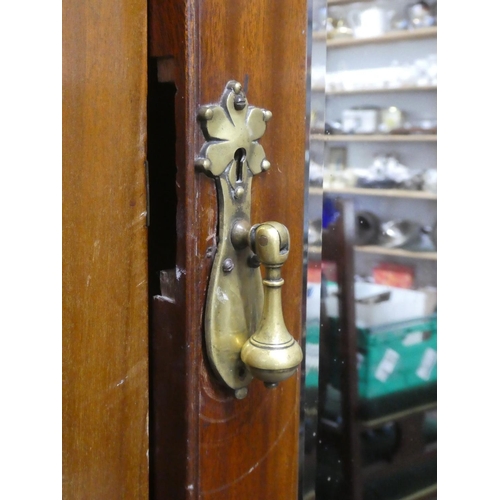 142 - A stunning antique mahogany wardrobe with carved panels and mirror.