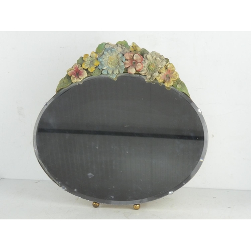 151 - A vintage dressing table mirror with floral design, measuring 16