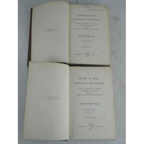 185 - Two volumes 1 & 2 'System of Logic Ratiocinative and Inductive' by John Stuart Mill.