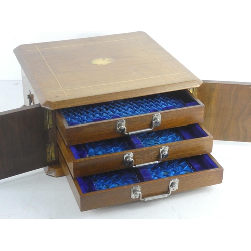 247 - A mahogany and inlay three drawer cutlery box.