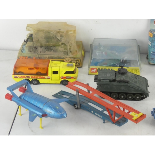 251 - Two boxed Majorette toy lorries, a vintage boxed Corgi aircraft, a vintage boxed Matchbox Seakings b... 