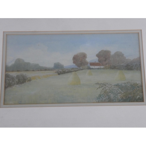 516 - A vintage gilt framed watercolour of haystacks, unsigned.