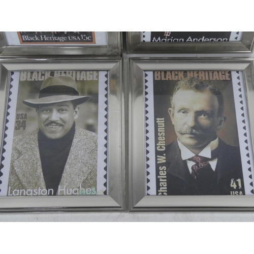 533 - A set of four framed prints of American postage stamps.