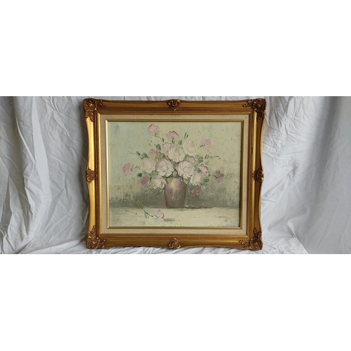 423 - A large gilt framed floral oil painting signed Greene.