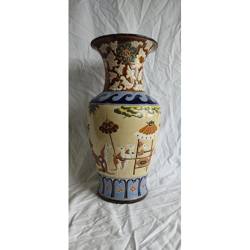 431 - A stunning large glazed vase with cat and mice decoration with repair.