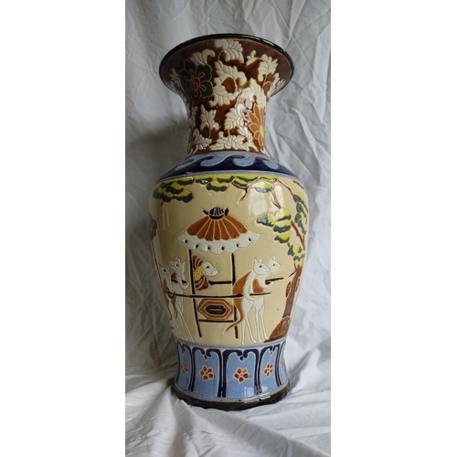 431 - A stunning large glazed vase with cat and mice decoration with repair.