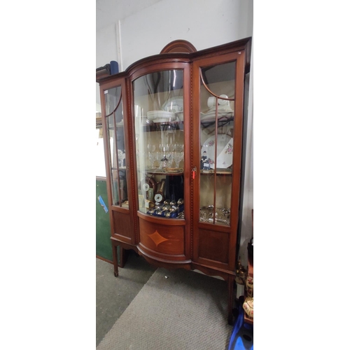 432 - A stunning antique mahogany and inlay bow fronted china cabinet.