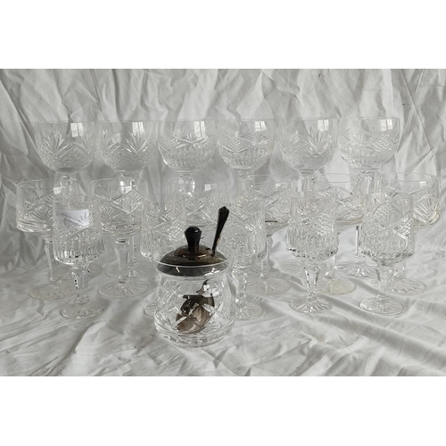 439 - A set of 5 crystal sherry glasses, a set of 6 small crystal wine glasses and 6 crystal hock glasses ... 