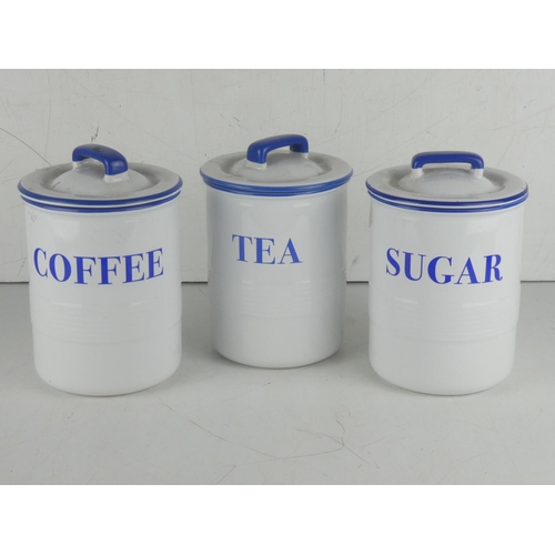 12 - Three lidded ceramic tea, coffee and sugar cannisters.