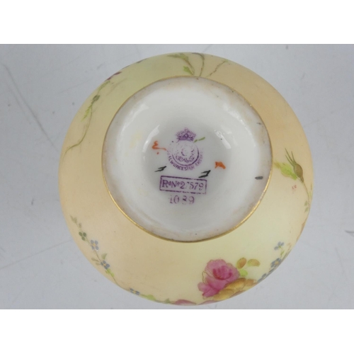 19 - A Royal Worcester hand painted miniature two handled pot (a/f). Measuring 8cm tall.