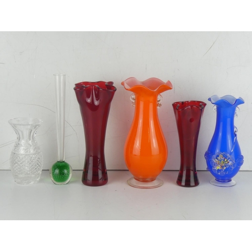 29 - A lot of vintage glass vases and a Waterford crystal vase (a/f).