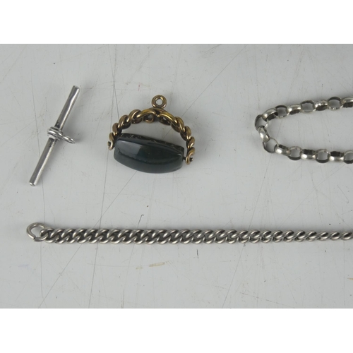 38 - A Sterling silver belcher necklace and t-bar and more.