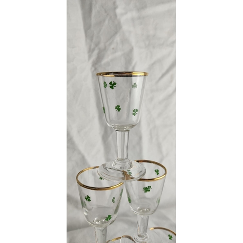 53 - A set of six vintage sherry glasses with shamrock decoration.