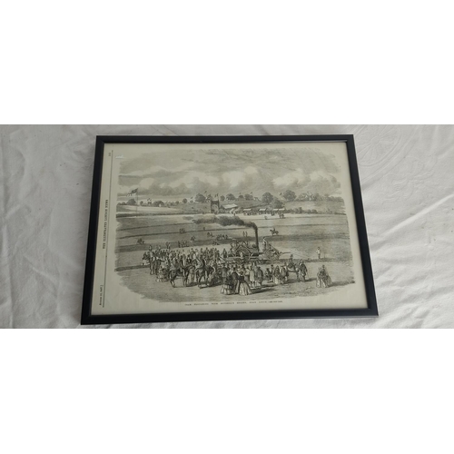 65 - A framed newspaper cutting from The Illustrated London News paper dated August 15 1857 'Team Ploughi... 