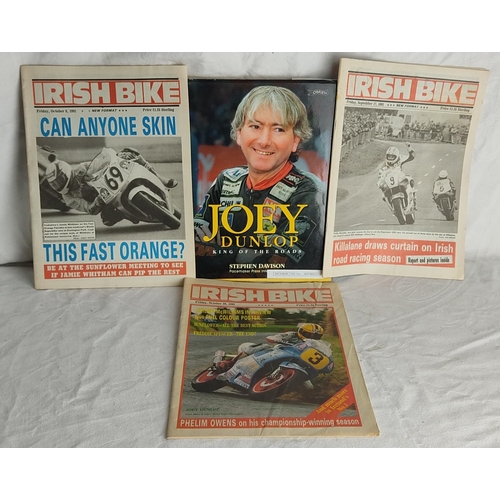 82 - A 'Joey Dunlop' King of the Road book and three Irish Bike magazines dated 8th & 29th October 1993 a... 