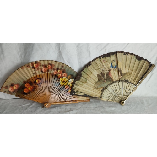 84 - A stunning early 18th Century hand fan, with beautiful hand painted leaf & carved bone segments and ... 