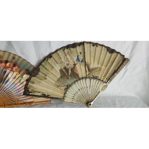 84 - A stunning early 18th Century hand fan, with beautiful hand painted leaf & carved bone segments and ... 