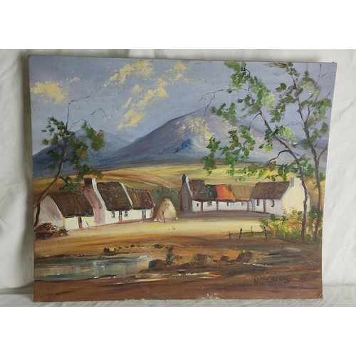 96 - An unframed oil painting 'Donegal Cottages' signed.