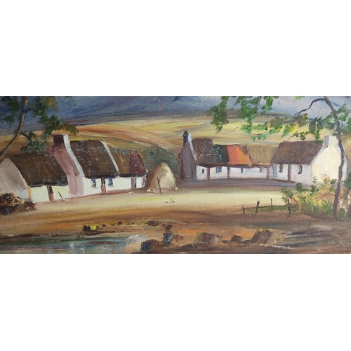 96 - An unframed oil painting 'Donegal Cottages' signed.