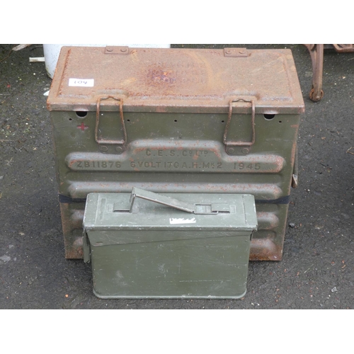 104 - Two vintage military ammo boxes.