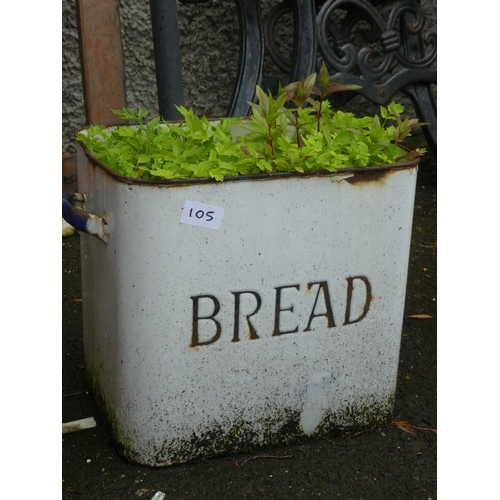 105 - An upcycled enamel 'Bread' box planter.