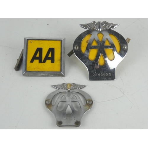 121 - Three vintage AA car badges .