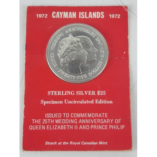 144 - A Sterling silver $25 dollar Cayman Islands coin issued to Commemorate the 25th Wedding Anniversary ... 