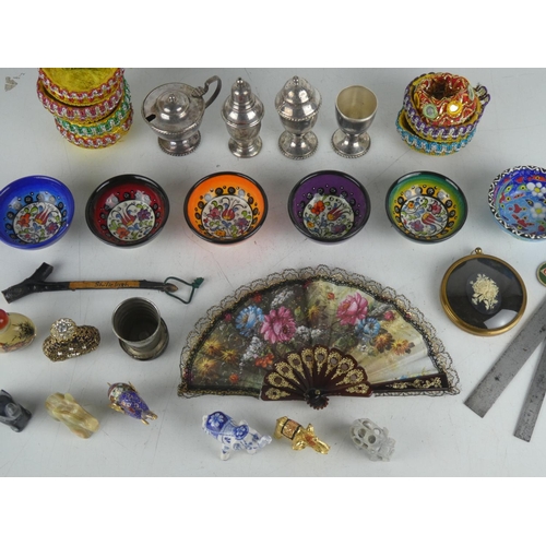 260 - A collection of miniature elephants, perfume bottles etc. and a lot of plated ware to include two Ra... 