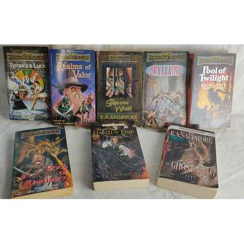 278 - Eight vintage Forgotten Realms books to include Tymora's Luck, Realms of Valor, The Spine of the Wor... 