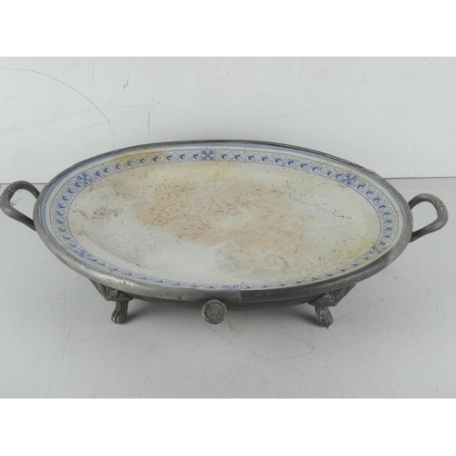 350 - An antique serving dish with lid & ceramic plate liner.