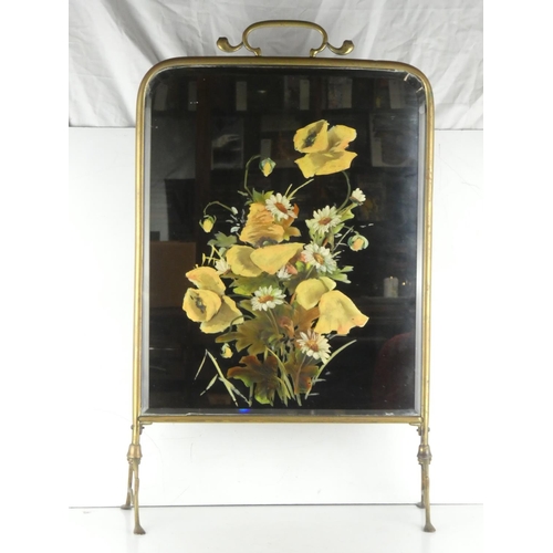 355 - A decorative hand painted antique fire screen.