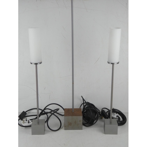 361 - A modern standard lamp & pair of matching table lamps.