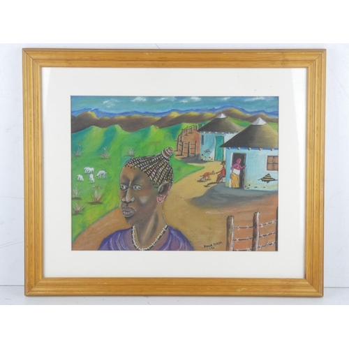 372 - An original framed painting of an African farming scene.